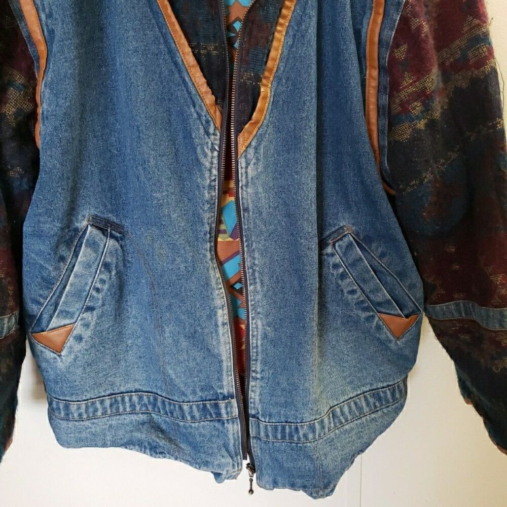 Vtg Outbrook Denim Western Aztec Jacket 90’s Size 20W Women's Chore Barn Coat - Picture 5 of 9